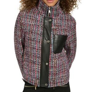 Karl Lagerfeld Tweed Faux Leather Moto Jacket
